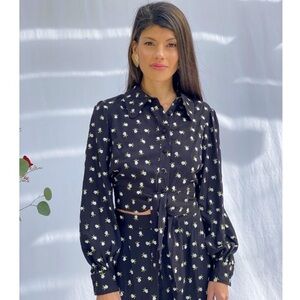 JILL Stuart Floral Button-Front Long-Sleeve Tie-Hem Crop Top size 2